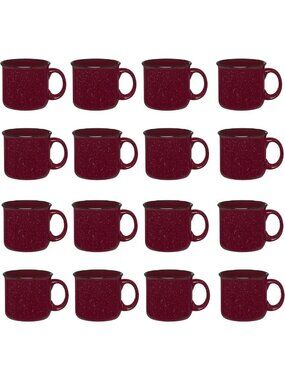 16 Ceramic Campfire Mugs - 15 Oz Maroon Coffee & Tea Cups for Home, Travel, DIY